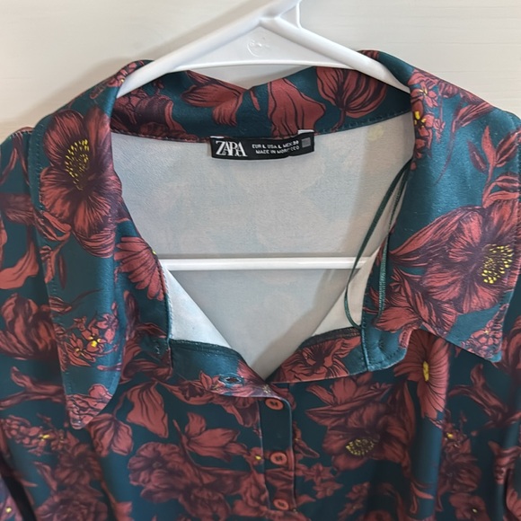 Zara NEW Size Large Cobalt Floral Printed Stretchy Dress - Picture 2 of 3